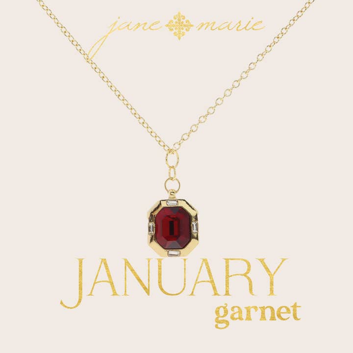 Garnet Crystal in Gold Setting with Crystals Necklace for wholesale by Jane Marie