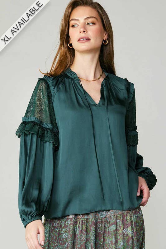 Current Air - Wholesale Blouse - Women's - Lace Sleeve Ruffle Detail Blouse - XL4