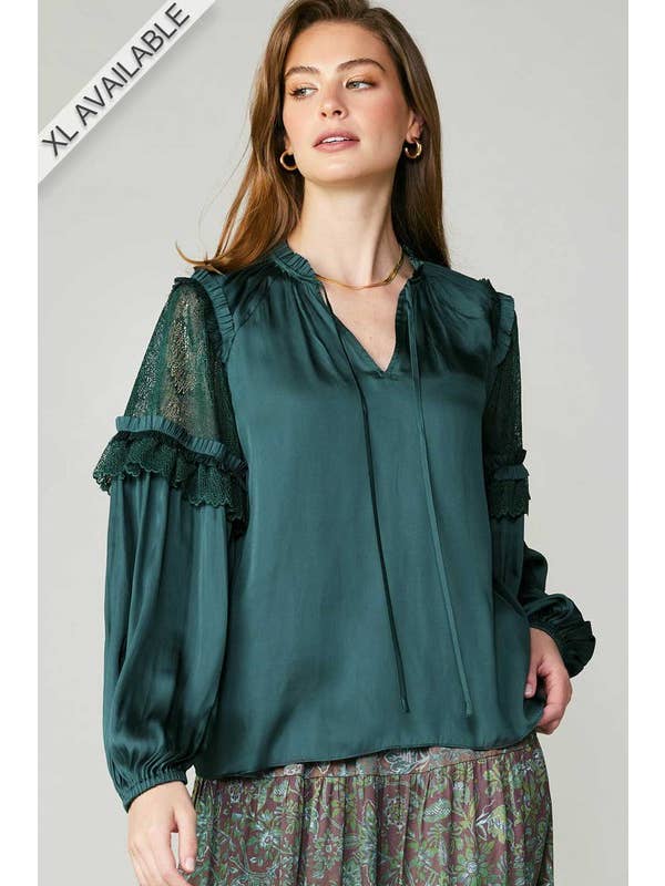 Current Air - Wholesale Blouse - Women's - Lace Sleeve Ruffle Detail Blouse - XL4
