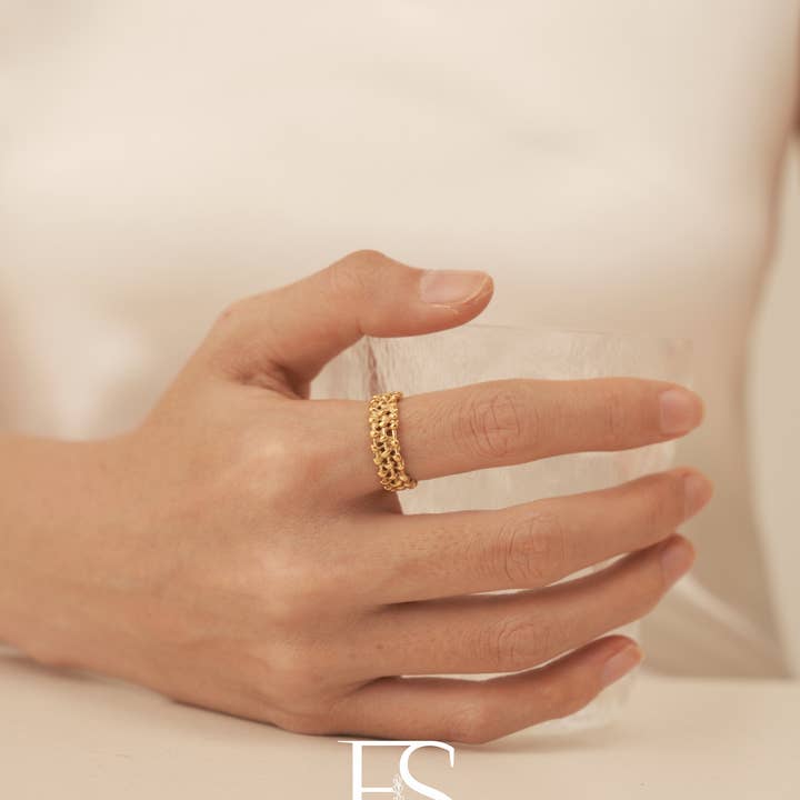 Furano Studio - Wholesale Band/Stacked Ring - 18K Gold Plated Twisted Band Ring, Stacked Band Ring