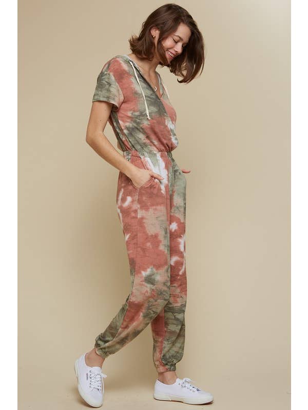 Rouille/Olive Combinaison courte à capuche Tie Dye - 26418R en vente sur Faire2