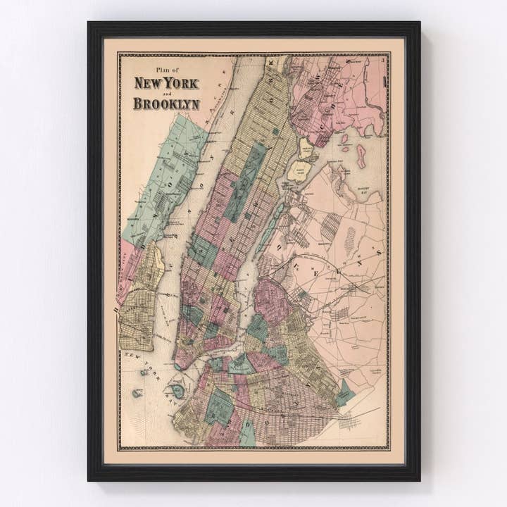 Vintage Map of Brooklyn, New York 1867 for wholesale by Ted's Vintage Art