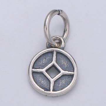 925 Sterling Silver Diamond Charm, Coin Antique Silver Bear Charm Circle Round Disc Charm for Necklace Bracelet Earring, SL-149 for wholesale by Aim Eternal