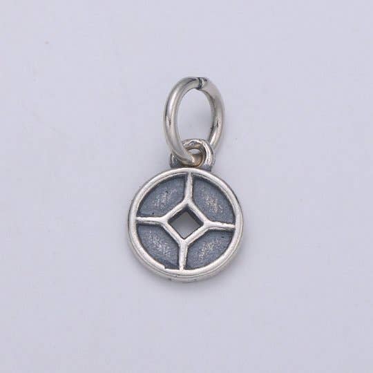 925 Sterling Silver Diamond Charm, Coin Antique Silver Bear Charm Circle Round Disc Charm for Necklace Bracelet Earring, SL-149 for wholesale by Aim Eternal