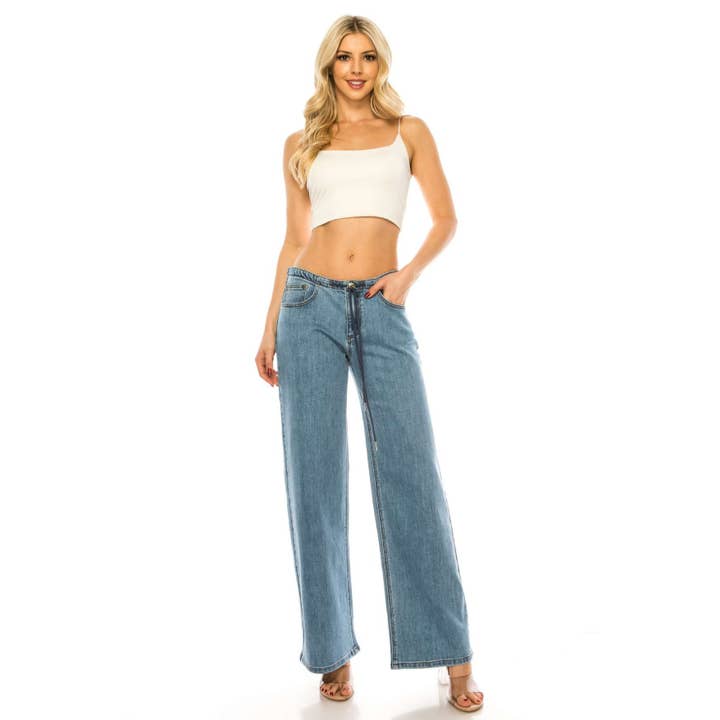 LIGHT COLOR LOW RISE LOSSE FIT DENIM JEAN PANTS for wholesale on Faire
