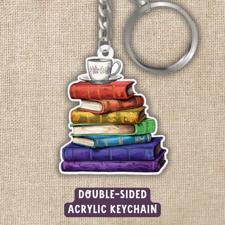 Rainbow Book Stack Keychain for wholesale by Kingdom of Threads