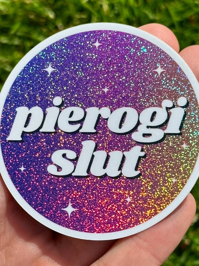 Pierogi Slut Circle Glittery Ombre Sticker for wholesale by ShlemonArt