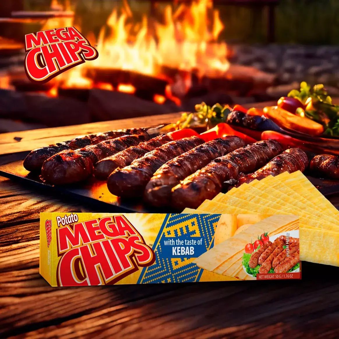 Potato Mega Chips - Venta al por mayor Patatas fritas - Patatas Mega Chips sabor Kebabs sin aceite de palma1