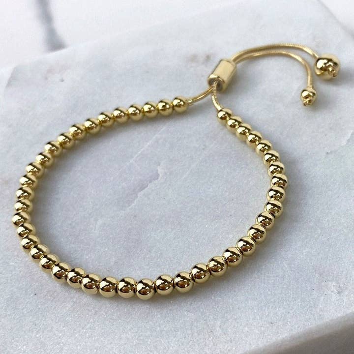 Luxus Accessories - Wholesale Beaded bracelet - 18k Gold Filled 4mm Gold Ball Adjustable Bracelet1