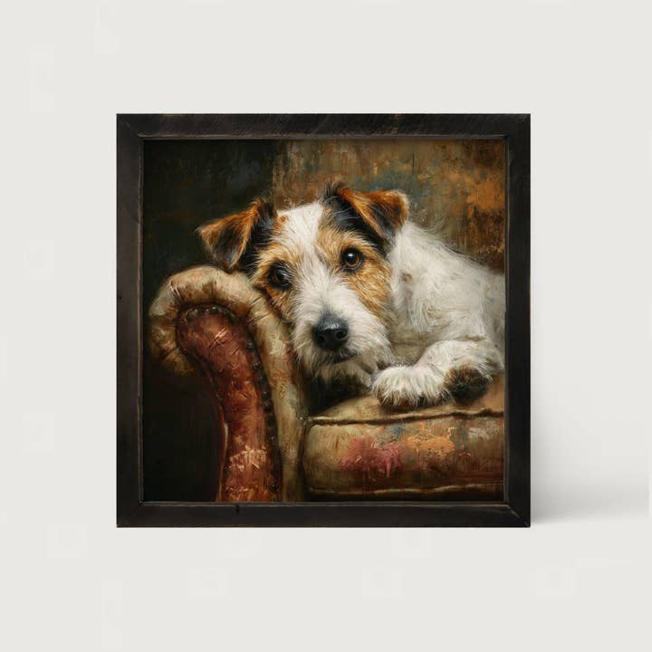 Fauteuil avec Jack Russell pour la vente par ginger blue