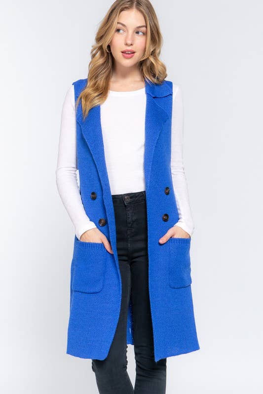 Active Basic | Active USA - Wholesale Outerwear Vest - Women's - Sleeveless Notched Collar Long Sweater Vest7