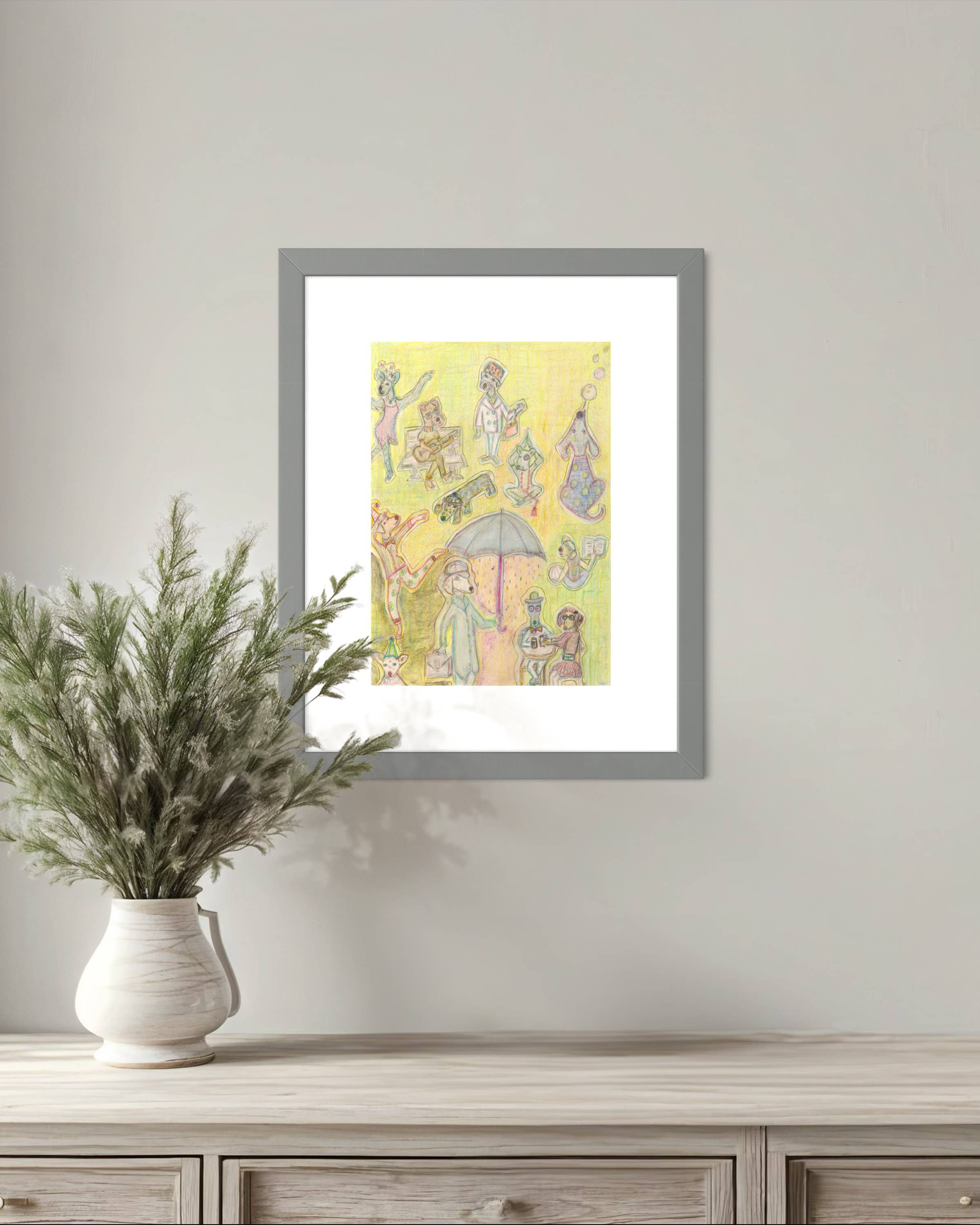 Bernie Street Studios - Wholesale Art Print - Dog Park Dreams and Dances whimsical illustrated art print 1