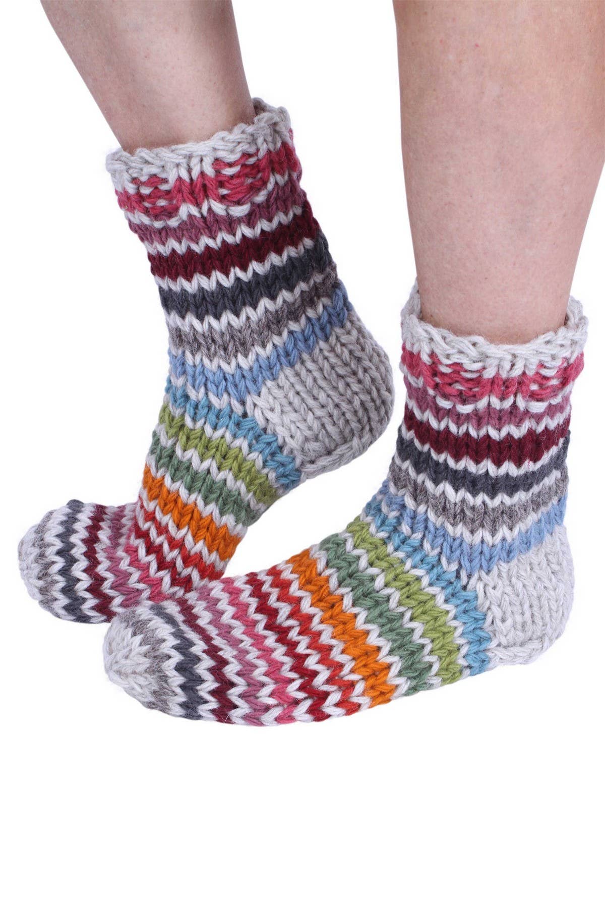 Chaussettes Chaussettes de canapé épaisses en laine tricotée main, rayures colorées Hoxton en vente sur Faire1