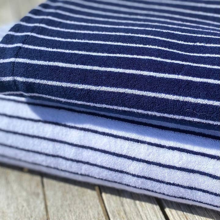 Luxury Double Sided Beach Towel | Navy & White for wholesale by Bridie & Bert