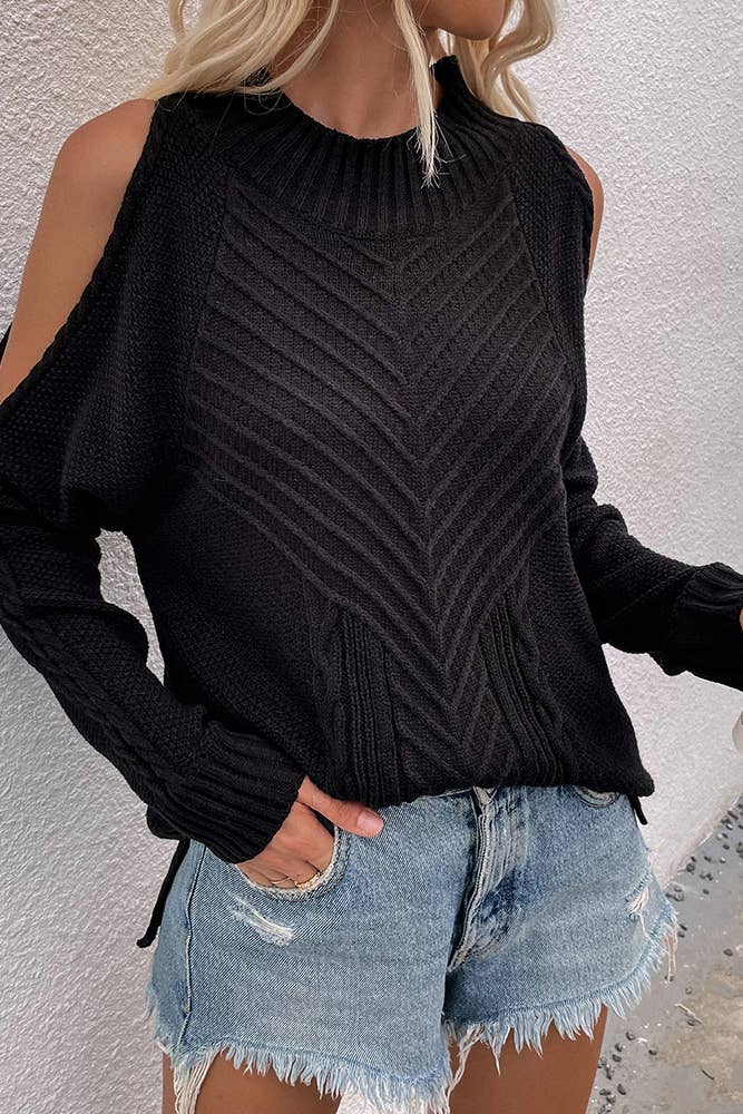UNISHE - Wholesale Knit Sweater - Women's - TOPW897 Cold Shoulder Knit O-neck Sweater12