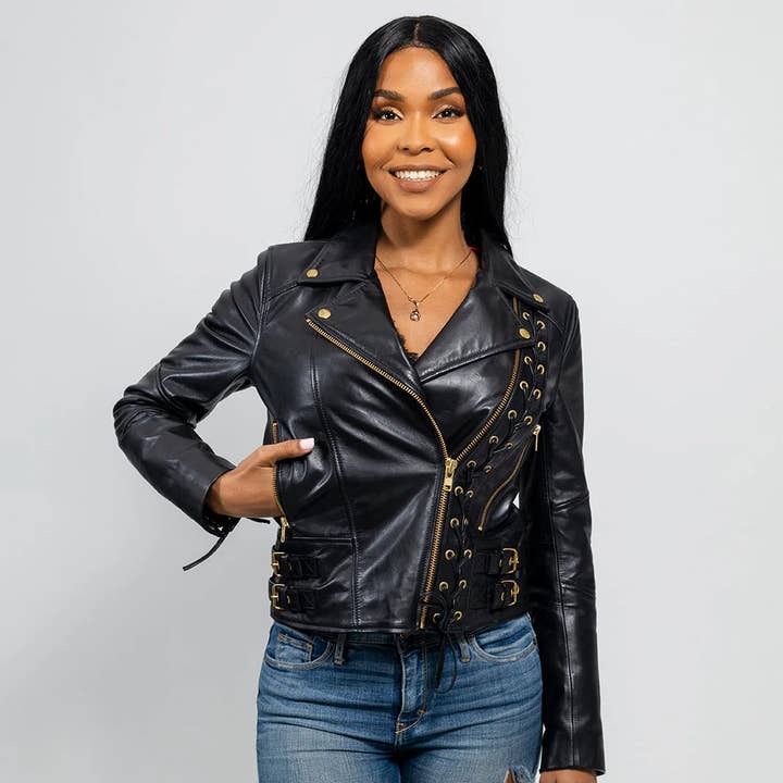 Veste en cuir style moto pour femme Gisele pour la vente par USA Leather Shop
