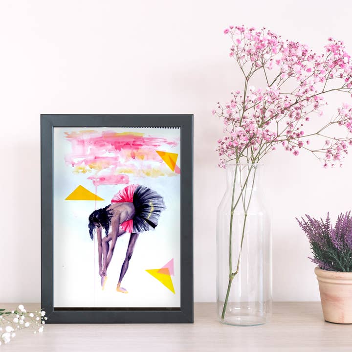 Pittura ad acquerello di ballerina nera per la vendita all'ingrosso da parte di Uncommon Canvas Co