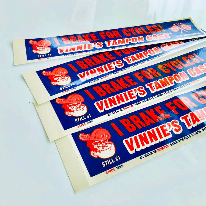 I BRAKE FOR CYCLES Bumper Stumper for wholesale by Vinnie’s Tampon Case