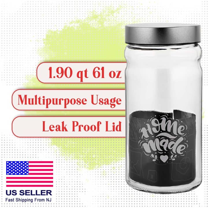 Hakan - Wholesale Jar - Mason Jars Wide Mouth with Airtight Lids, 61 oz, 1 Pc