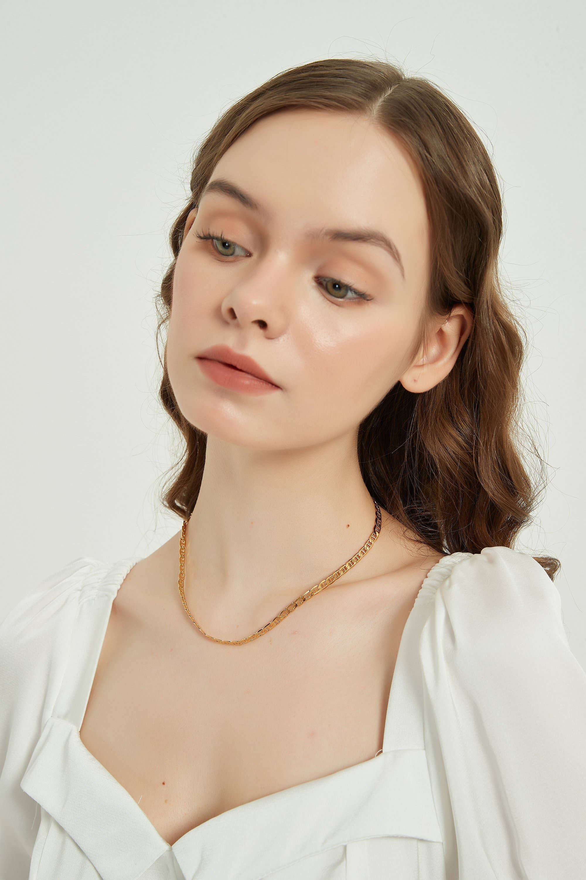 Melange Blanc - Wholesale Link & Chain Necklace - Chloe Gold flat chain dainty layering necklace3