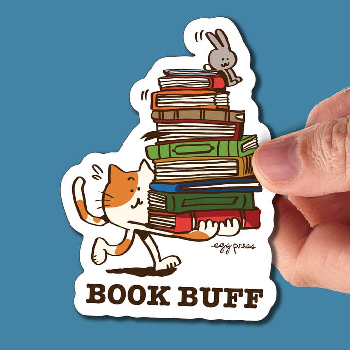 Book Buff Vinyl Sticker for wholesale by Egg Press Manufacturing
