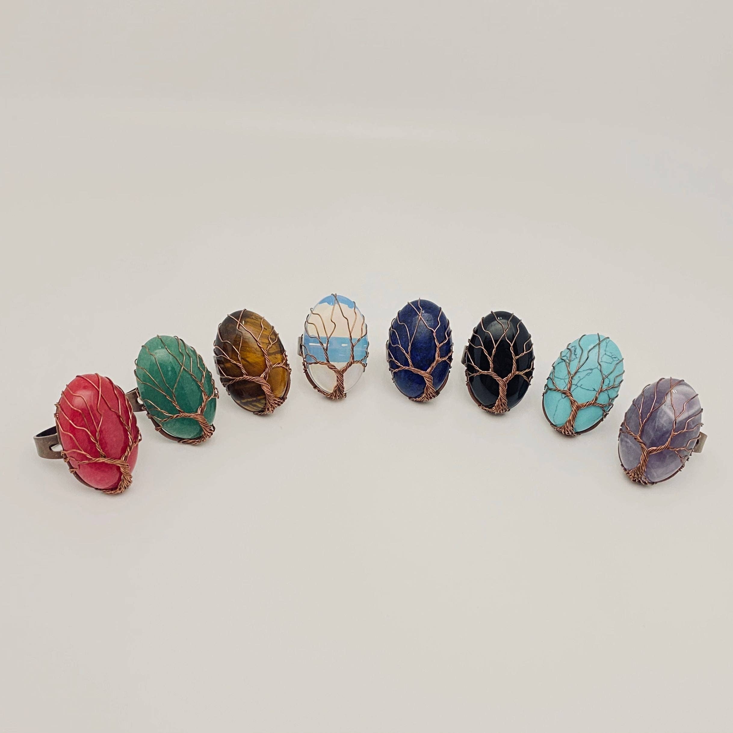 Mio Queena - Wholesale Cocktail/Statement Ring - Hand-wrapped Oval Natural Stone Tree of Life Ring8