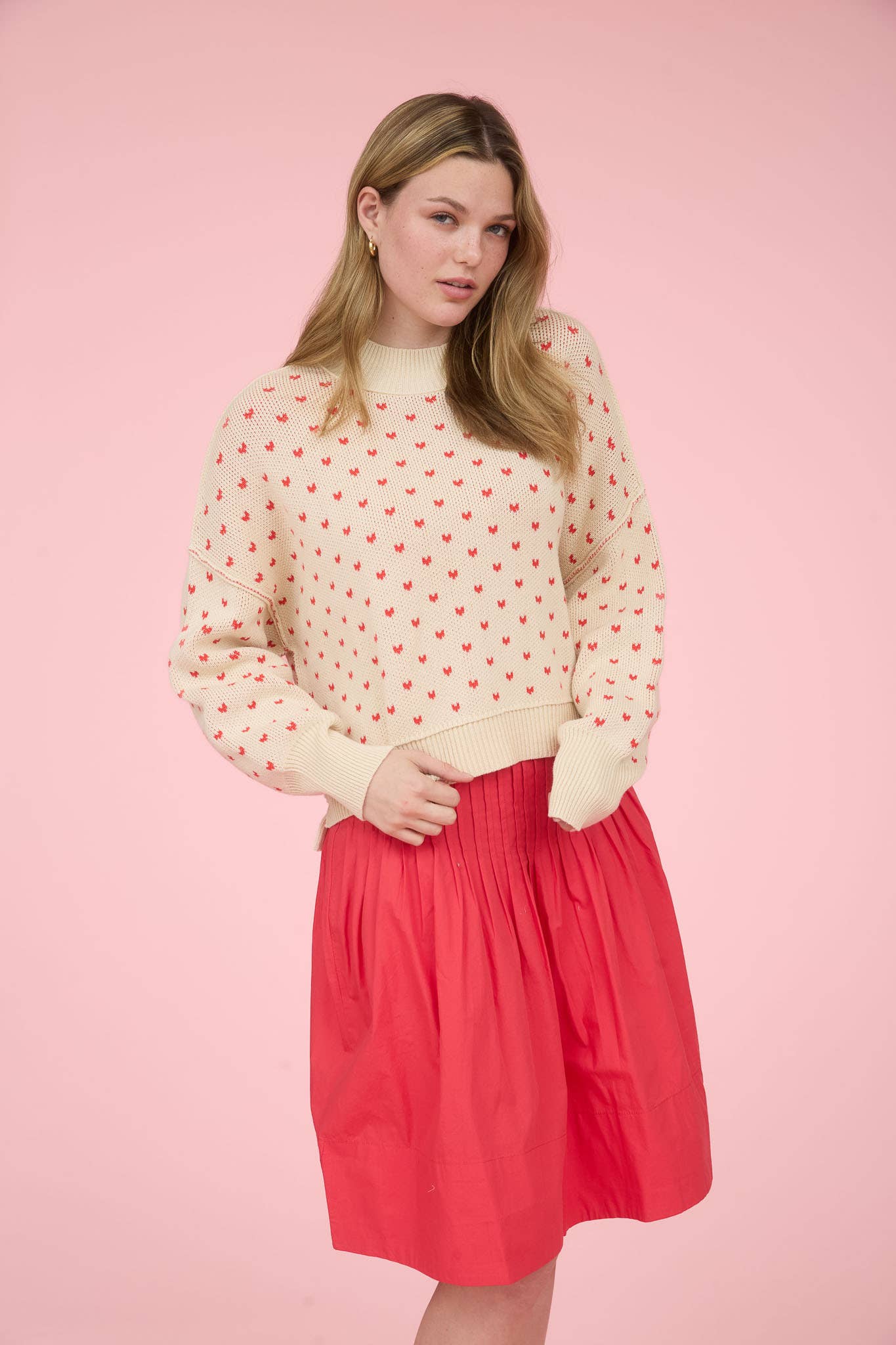 Blu Pepper - Wholesale Knit Sweater - Women's - HEART PATTERN DROP SHOULDER KNIT PULLOVER SWEATER