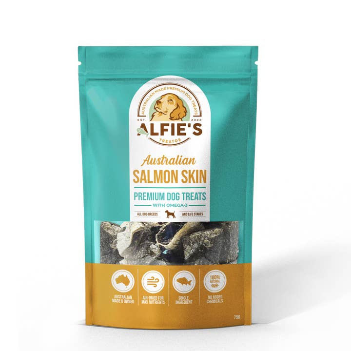 ALFIE'S TREATOS Fish Skin Dog Treats - Salmon Skin Treats for Dogs for wholesale by Alfie's Treatos US