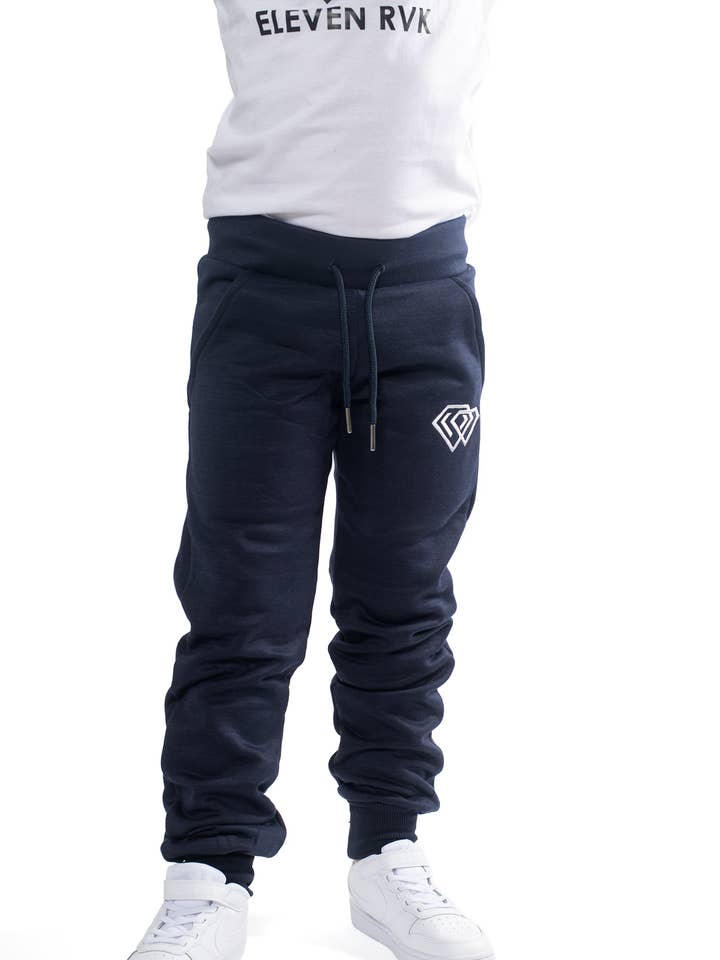 Pantaloni sportivi blu navy in tessuto felpato 100% cotone per la vendita all'ingrosso da parte di ELEVEN RVK