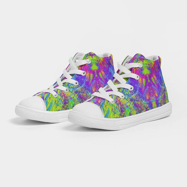 Good Vibes Mardi Gras Mambo Kids Hightop Canvas Shoe for wholesale by Fridge Art Boutique