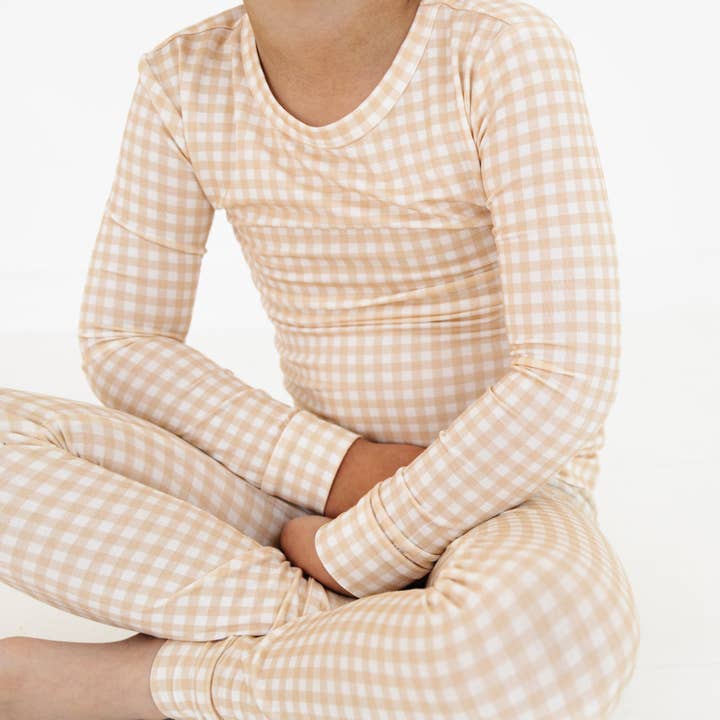 Motette - Wholesale Sleepwear Set - Kids - Sandstone Gingham Bamboo Toddler Pajama Set