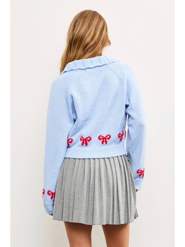 POWDER BLUE WIDE RIB COLLAR SHORT CARDIGAN for wholesale on Faire