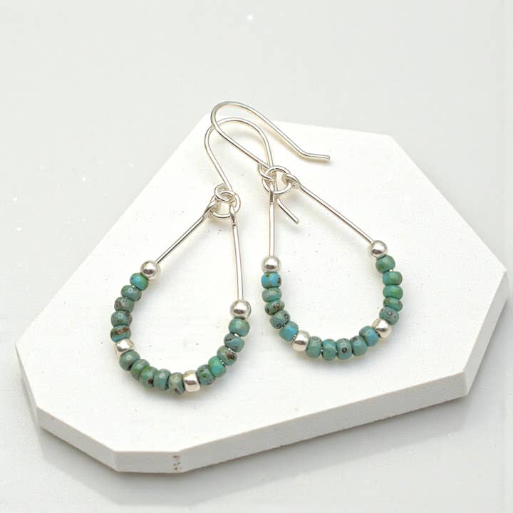 Sterling Silver Hoops with Turquoise Beads for wholesale by Bijou by SAM