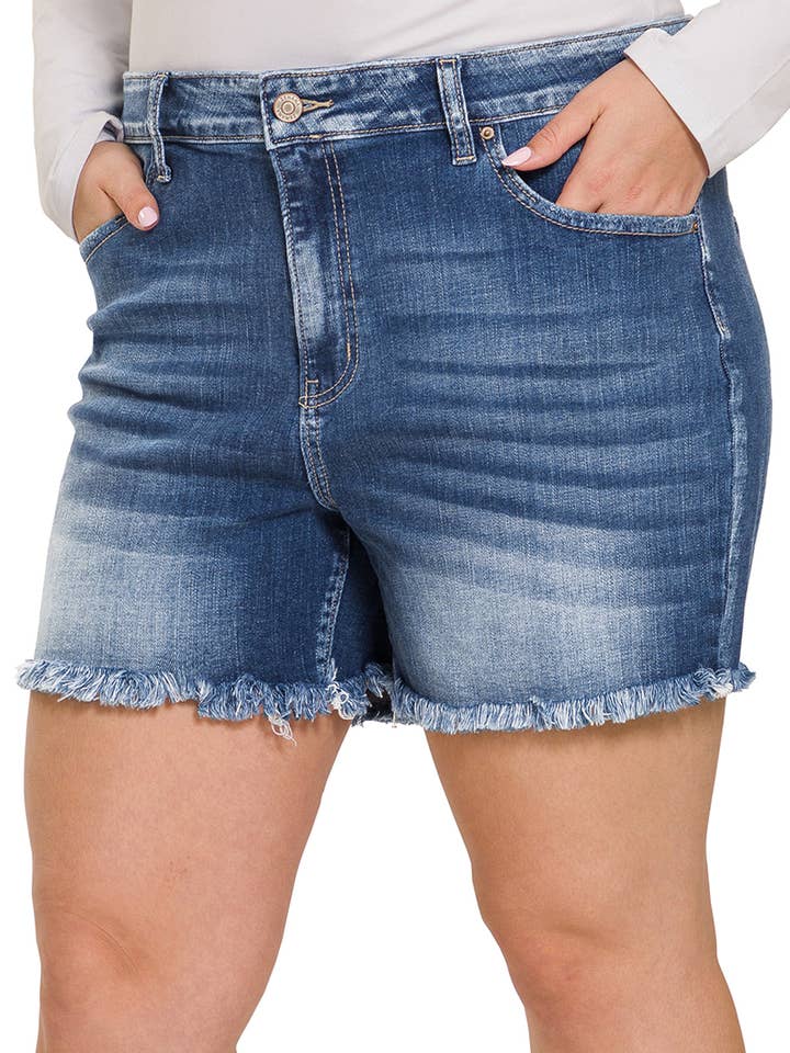 PLUS Size Fransen-Saum Jeansshorts für den Großhandel von 42POPS