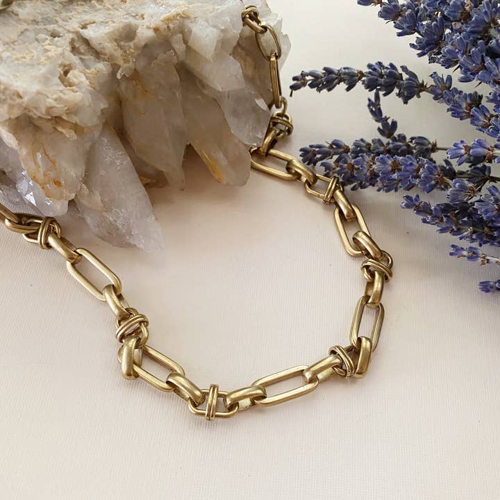 Fancy Brass Chain Necklace for wholesale by Ribelle Studio