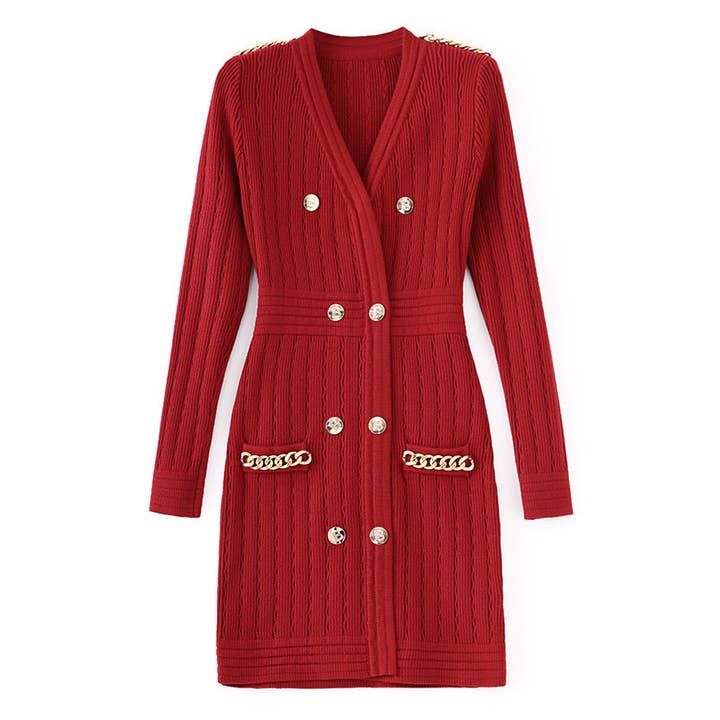 DR320Y Chic Chain Waist Slim Knit Dress - Winter Essential for wholesale by Productseeker