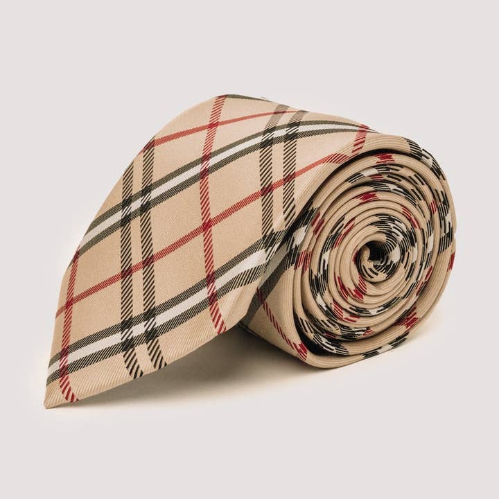 The Tartan Silk Tie | 100% Silk | Beige for wholesale by Steven Land