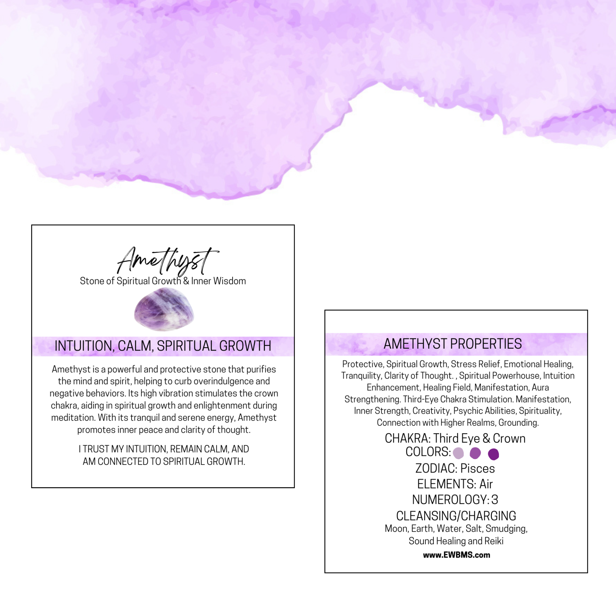 Essential Wellness - Body, Mind, Spirit - Wholesale Spiritual Stone/Crystal - AMETHYST Worry Stone with Information Card Option1