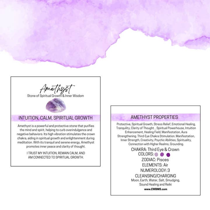 Essential Wellness - Body, Mind, Spirit - Wholesale Spiritual stone/crystal - AMETHYST Worry Stone with Information Card Option1