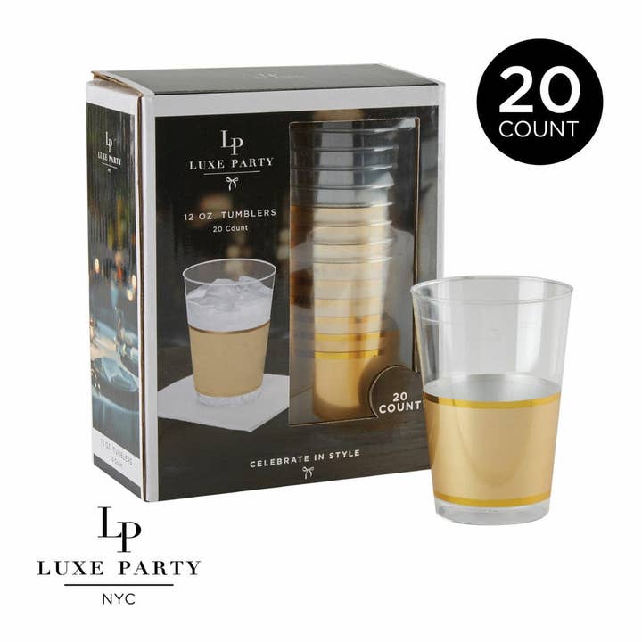 Vasos de plástico dorados | 20 vasos para venta al por mayor de Luxe Party