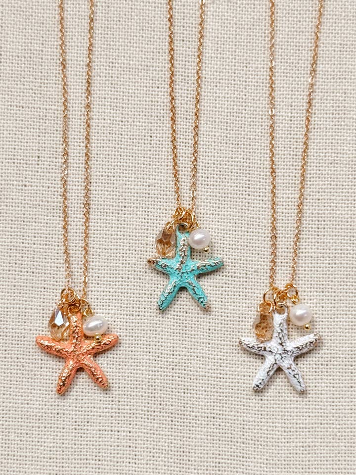 Painted Starfish Cluster Charm Necklace for wholesale by Gracie Rose Designs