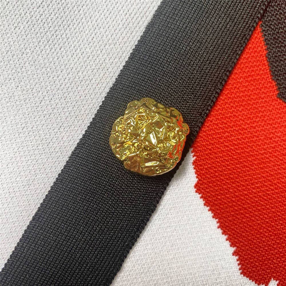 Rød DR0239 Chic Rose Jacquard halterkjole med guldknapper for engroshandel på Faire7