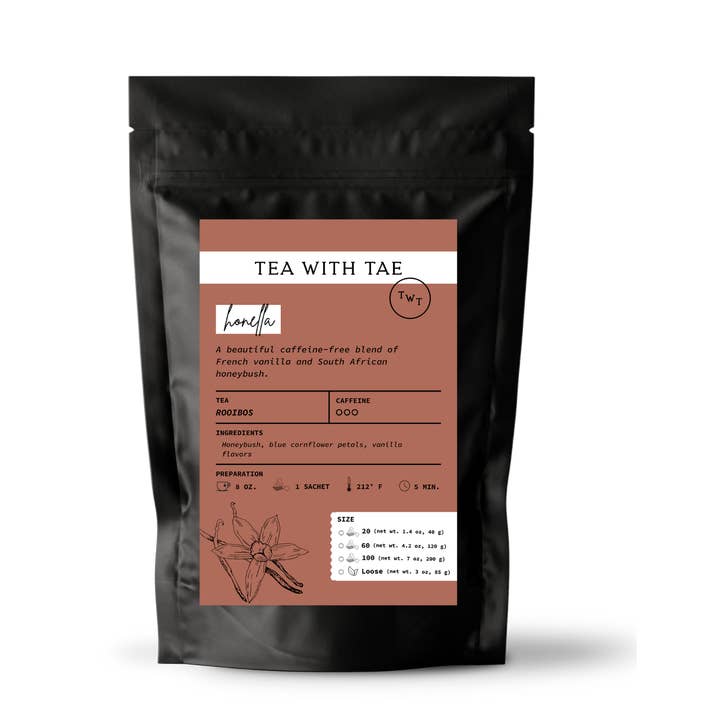 Tea with Tae - Wholesale Tea Bags - Honella Herbal Tea Pouch (20, 60, or 100 tea bags)