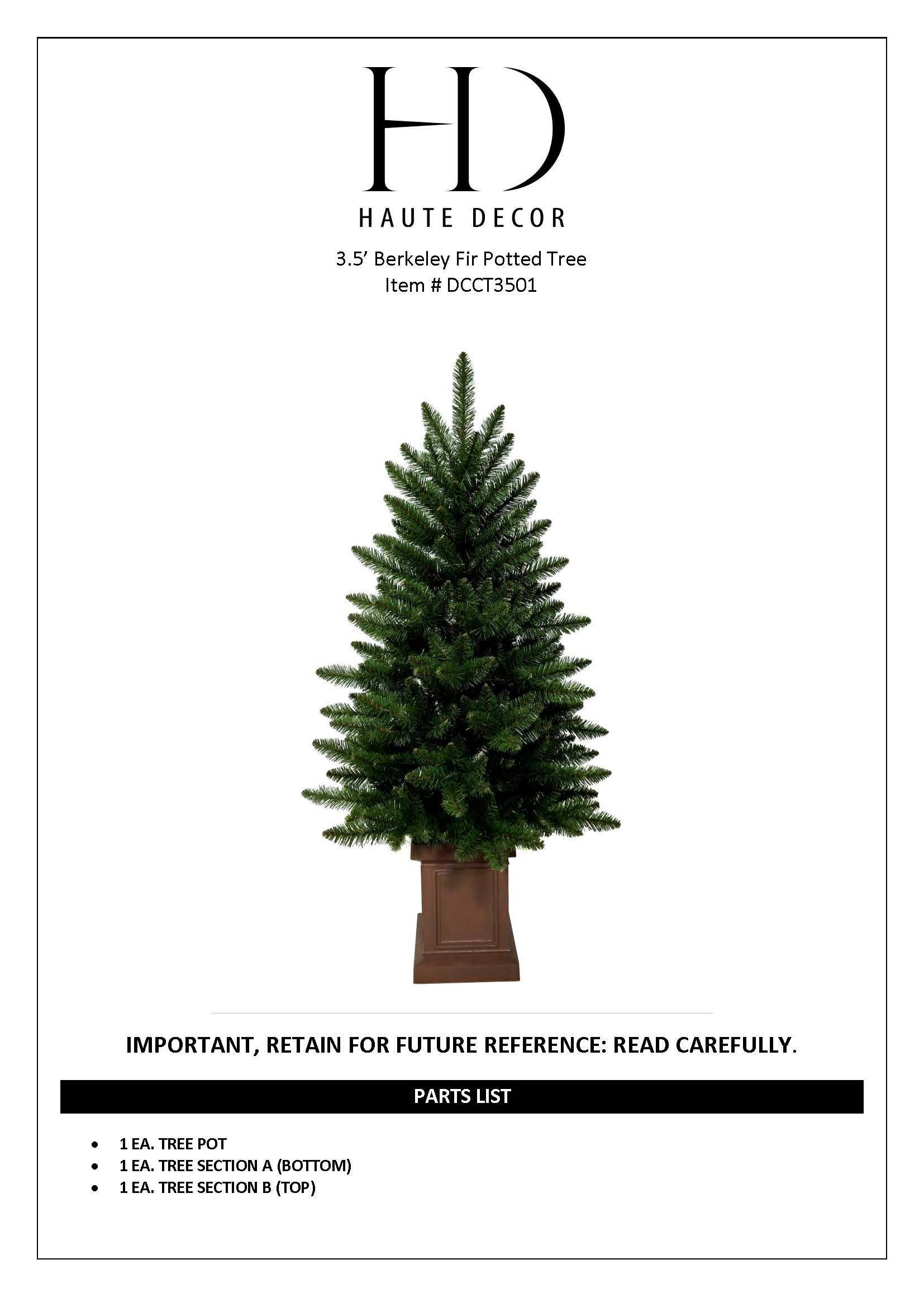Haute Decor - Wholesale Artificial Christmas Tree - 3.5 Foot Berkley Fir Tree, Unlit in Brown Pot5