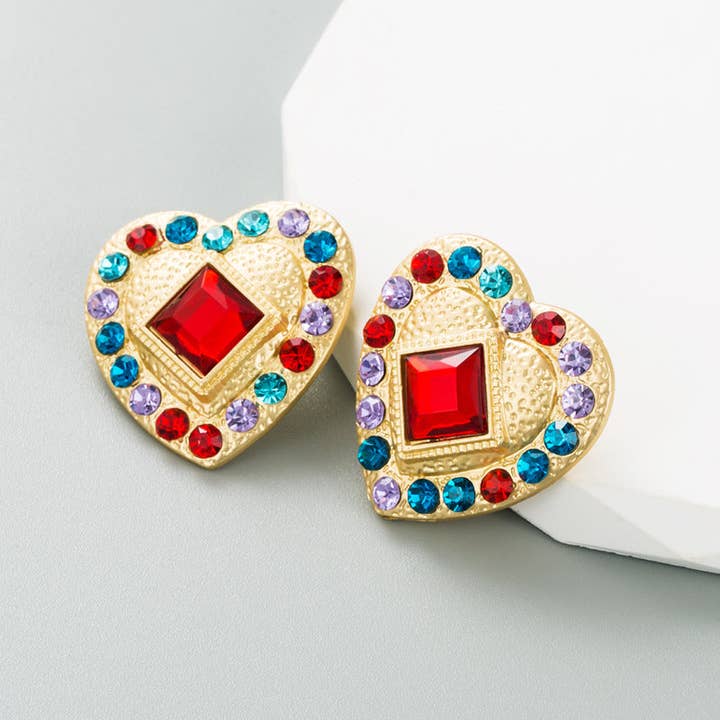 Multi Heart Rhinestone Stud Earrings E7131 for wholesale on Faire2