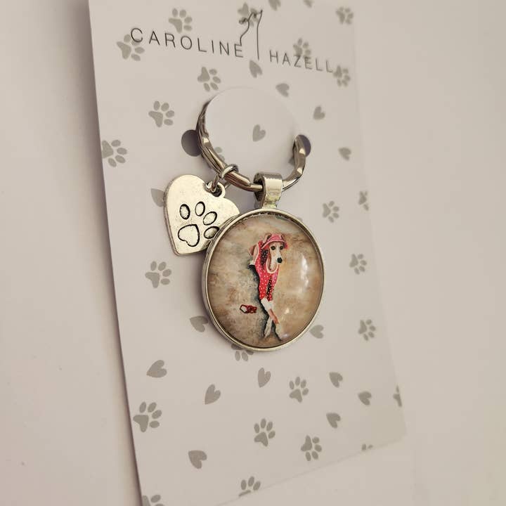 Greyhound/Whippet Crystal Charm Key Ring for wholesale by Caroline Hazell