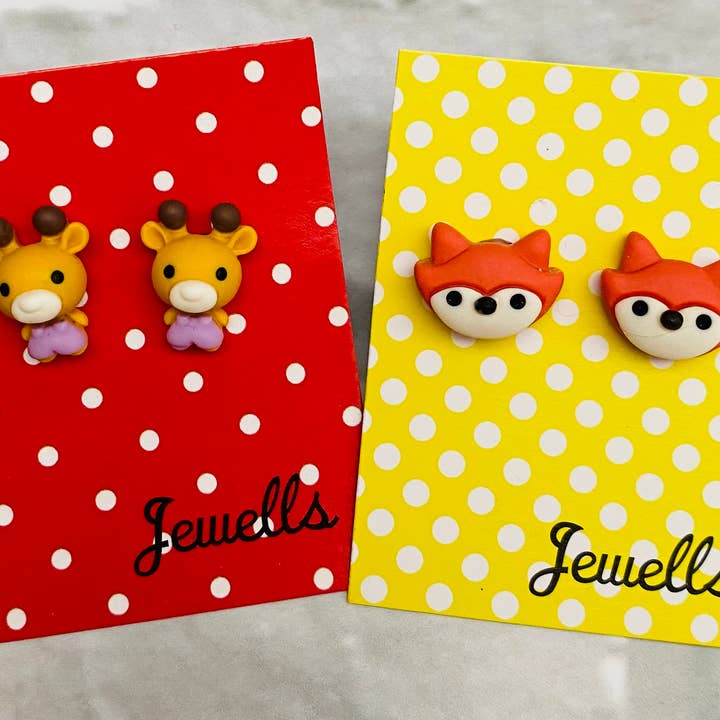 Fox or Giraffe mini resin earrings for wholesale by Jewells