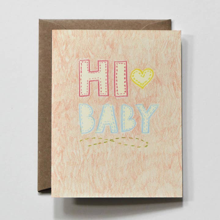 Baby Sewing | Hi Baby Newborn Shower Congrats Greeting Card for wholesale by everglow handmade