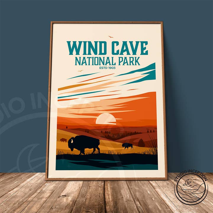 Impression de style traditionnel du parc national de Wind Cave pour la vente par Studio Inception