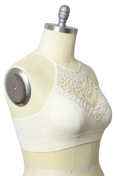 Leto Accessories - Wholesale Bralette - Women's - Chic Plus Size Crochet Lace Bralette with High Neck Design1